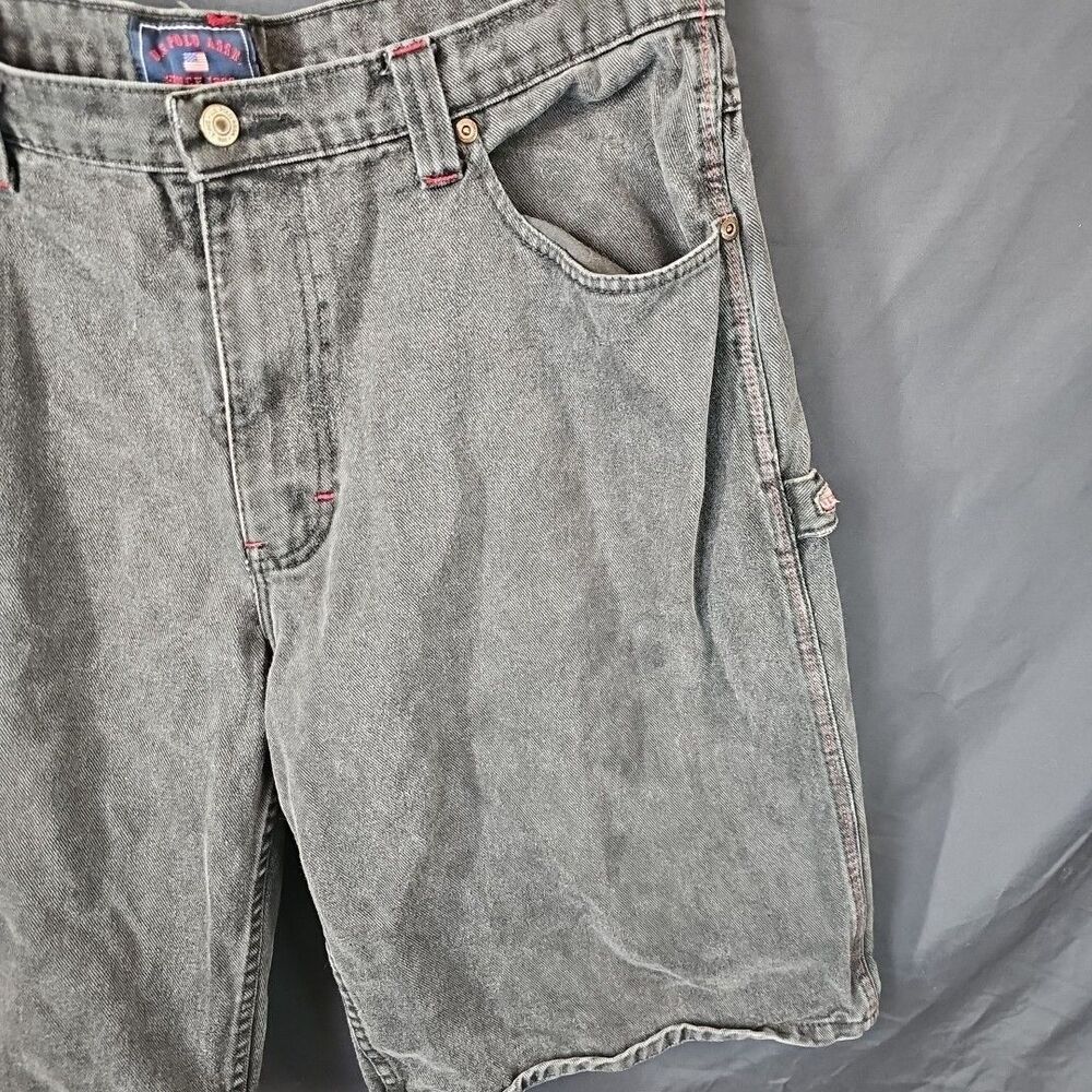 Men's Vintage US Polo Assn Black Denim Carpenter Jean Shorts Size 36 Distressed - Picture 4 of 9